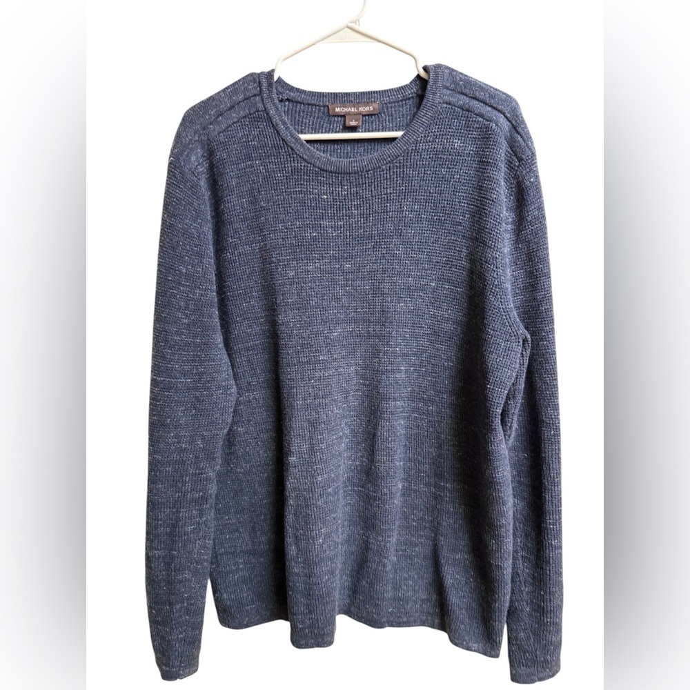 Michael Kors Men’s Sweater Blue Knit Long Sleeve Size L Large Casual Pullover
